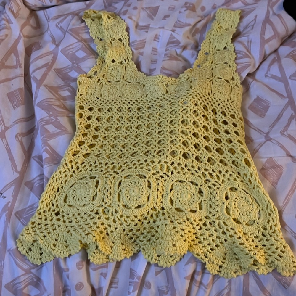 Yellow crochet beach shirt